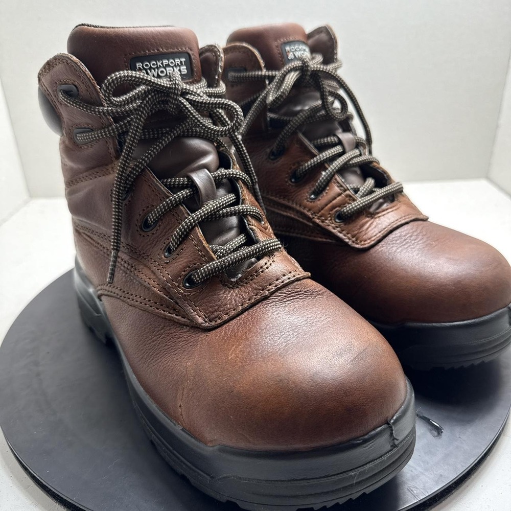 Rockport Works RK6628 Brown Leather Waterproof Composite Toe Work Boots Mens 7M
